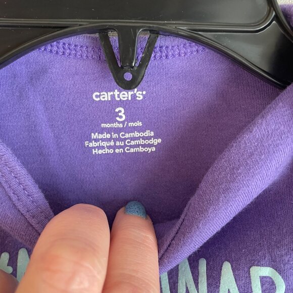 Carters Baby One Piece 3M Purple Hashtag NeedANap Short Sleeve Bodysuit Cotton - Picture 2 of 6